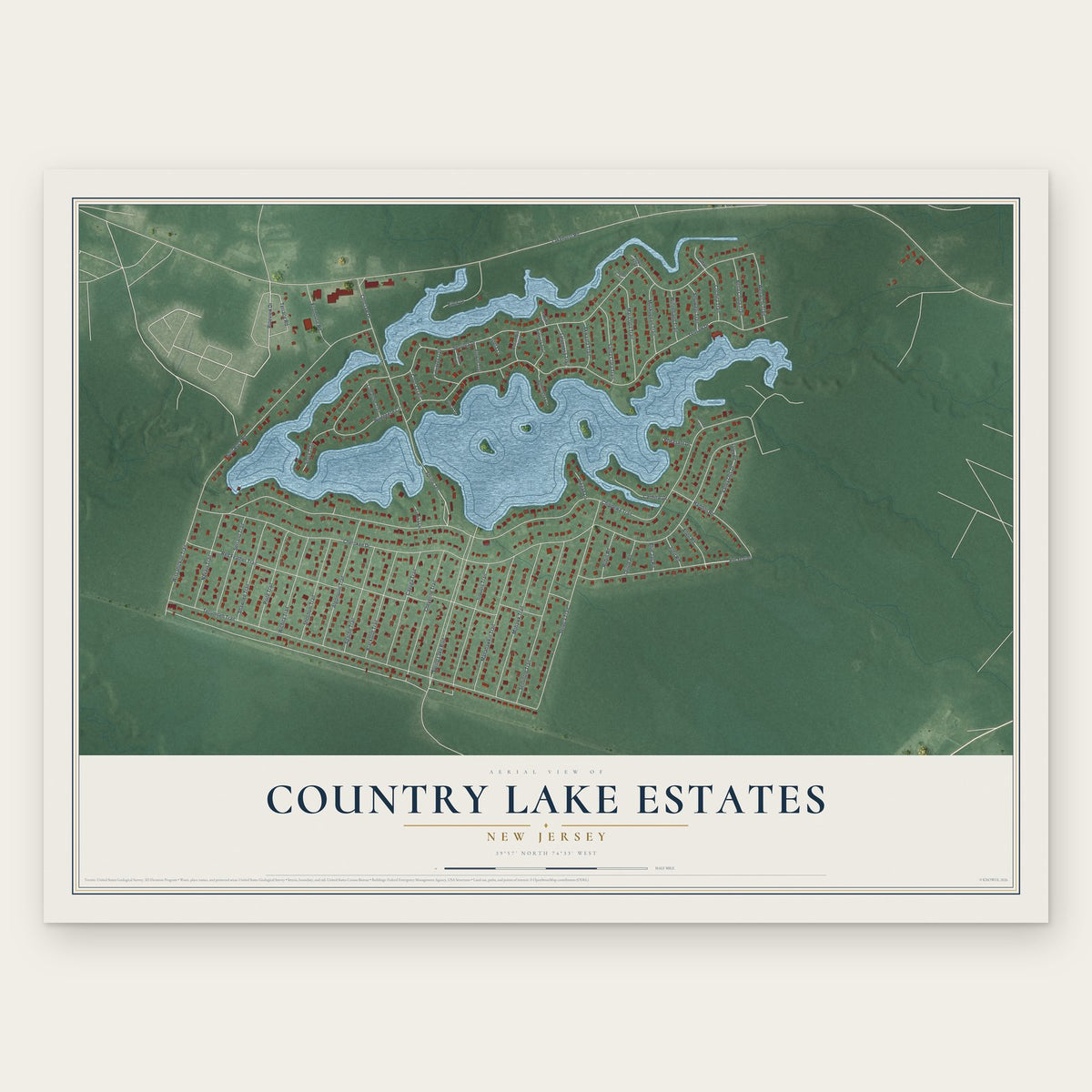 Country Lake Estates, New Jersey map print, the full design