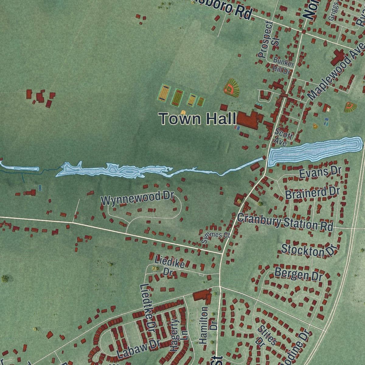 Close-up 1 of the Cranbury, New Jersey map artwork