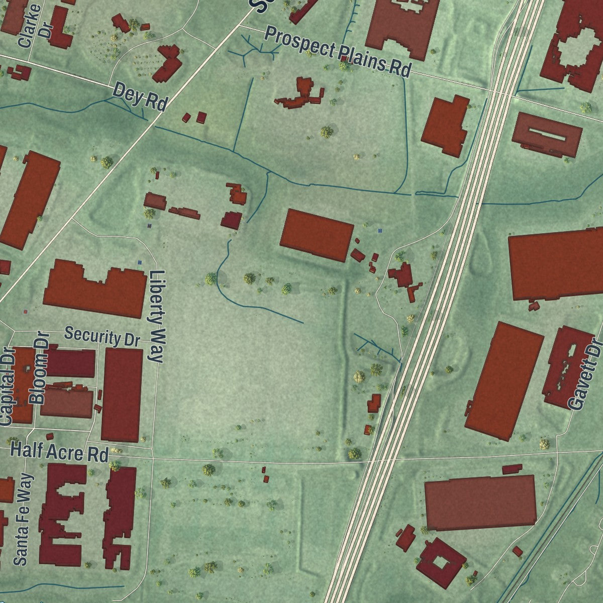 Close-up 2 of the Cranbury, New Jersey map artwork