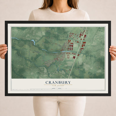 Cranbury, New Jersey map print, 18" x 24" W/ Black Ayous Wood Frame mockup