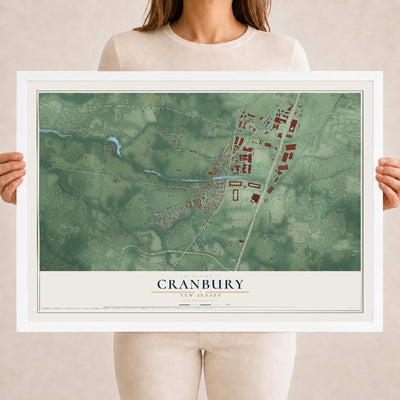 Cranbury, New Jersey map print, 18" x 24" W/ White Ayous Wood Frame mockup