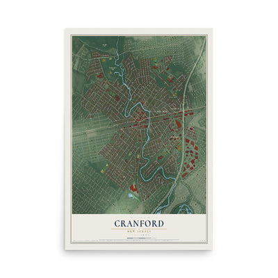Cranford, New Jersey map print, 12" x 18" Archival Matte Print mockup