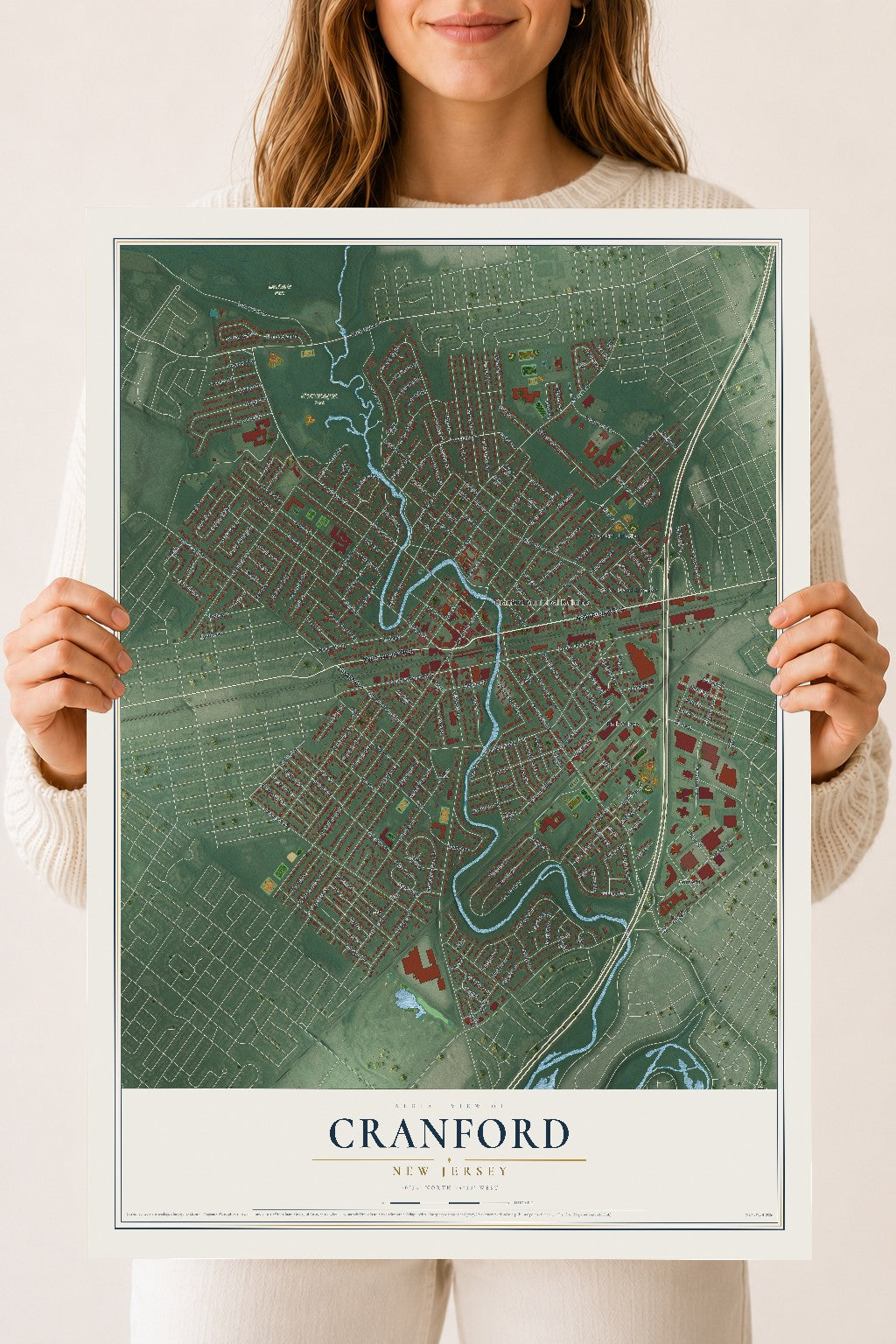 Cranford, New Jersey map print, 18" x 24" Archival Matte Print mockup