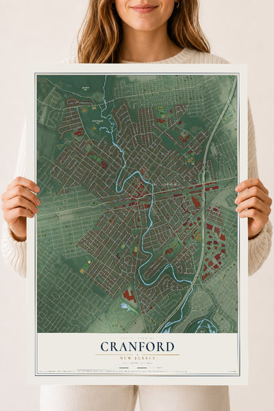 Cranford, New Jersey map print, 18" x 24" Archival Matte Print mockup
