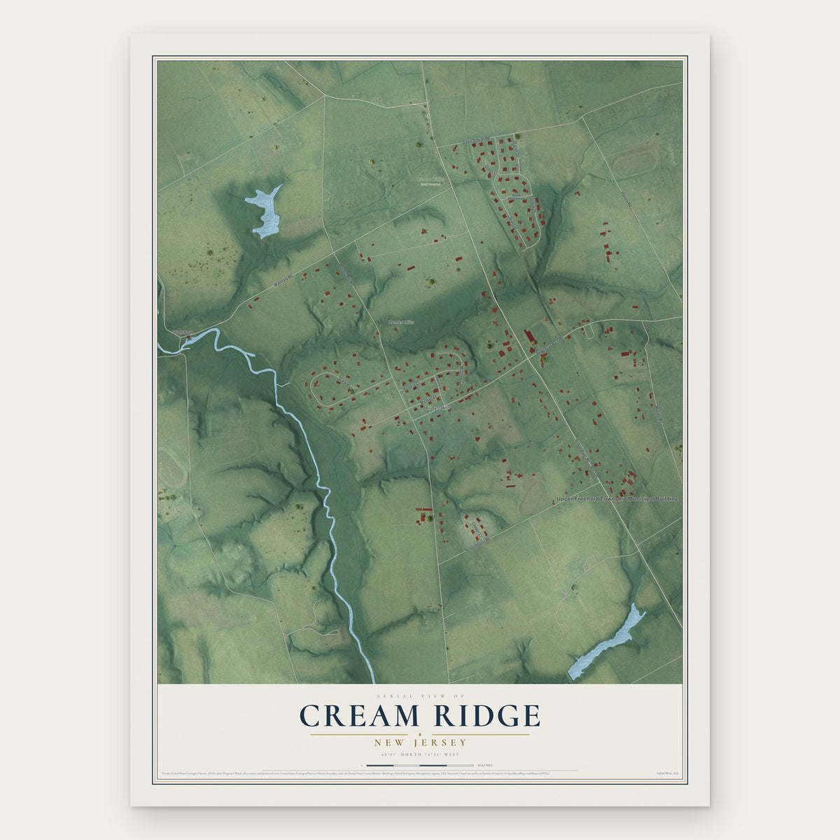 Cream Ridge, New Jersey map print, the full design