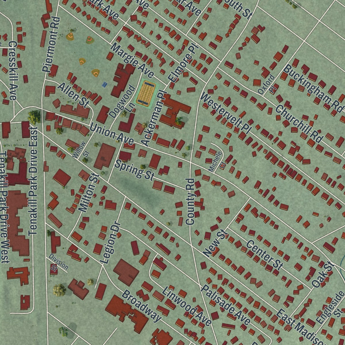 Close-up 2 of the Cresskill, New Jersey map artwork