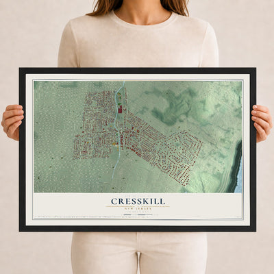 Cresskill, New Jersey map print, 12" x 18" W/ Black Ayous Wood Frame mockup