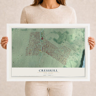 Cresskill, New Jersey map print, 12" x 18" W/ White Ayous Wood Frame mockup