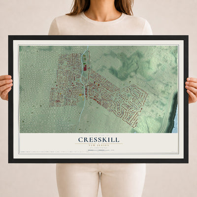 Cresskill, New Jersey map print, 18" x 24" W/ Black Ayous Wood Frame mockup