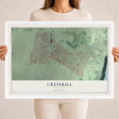 Cresskill, New Jersey map print, 18" x 24" W/ White Ayous Wood Frame mockup