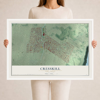 Cresskill, New Jersey map print, 24" x 36" W/ White Ayous Wood Frame mockup