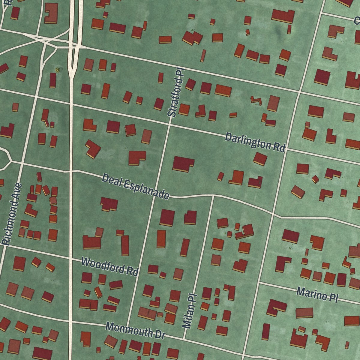 Close-up 1 of the Deal, New Jersey map artwork
