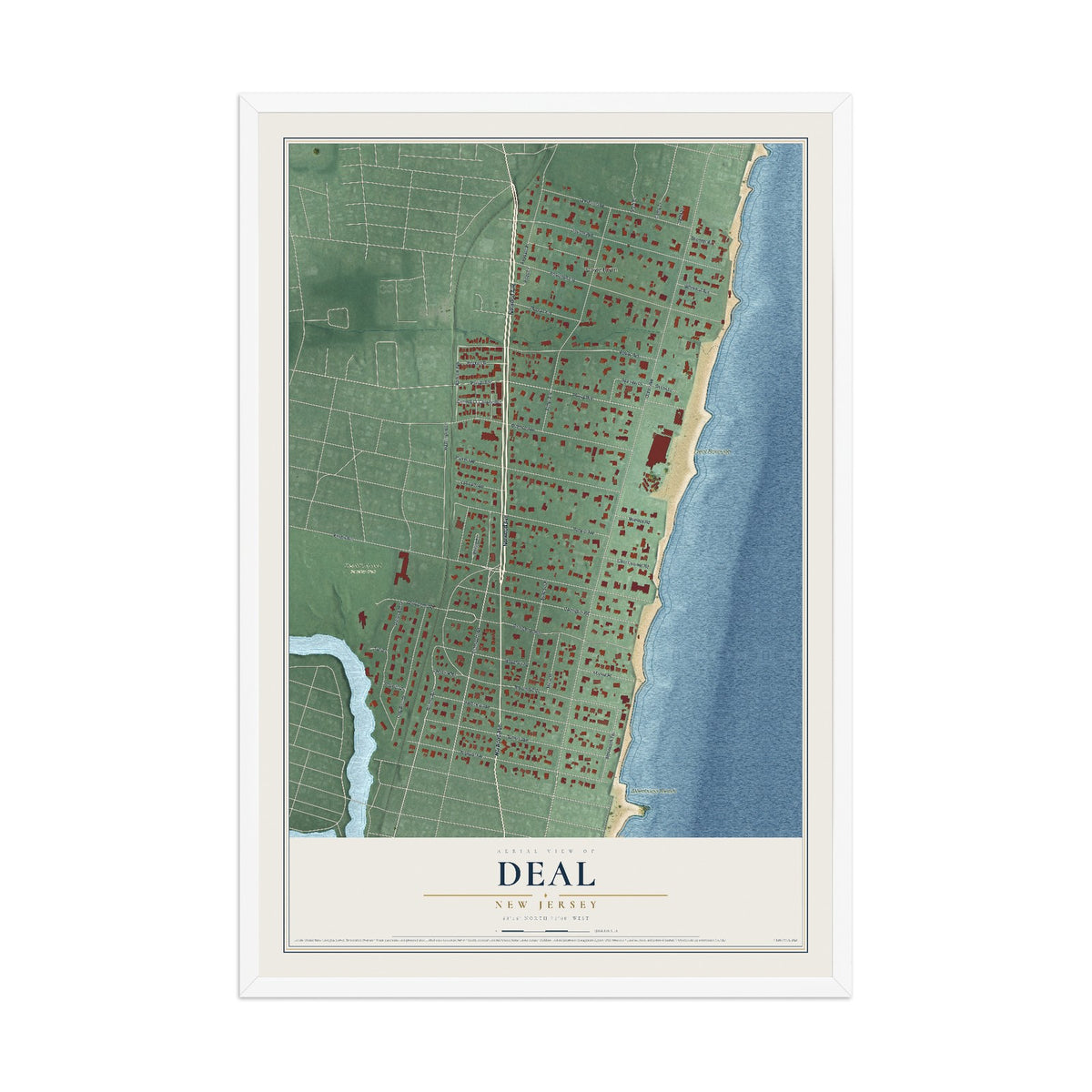 Deal, New Jersey map print, 12" x 18" W/ White Ayous Wood Frame mockup