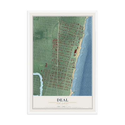 Deal, New Jersey map print, 12" x 18" W/ White Ayous Wood Frame mockup