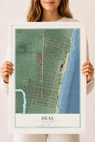 Deal, New Jersey map print, 18" x 24" W/ White Ayous Wood Frame mockup