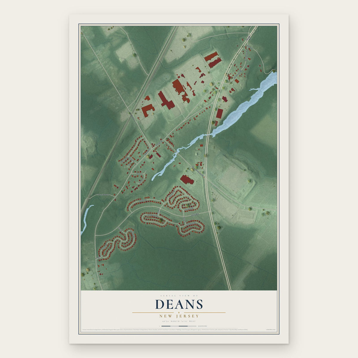Deans, New Jersey map print, the full design