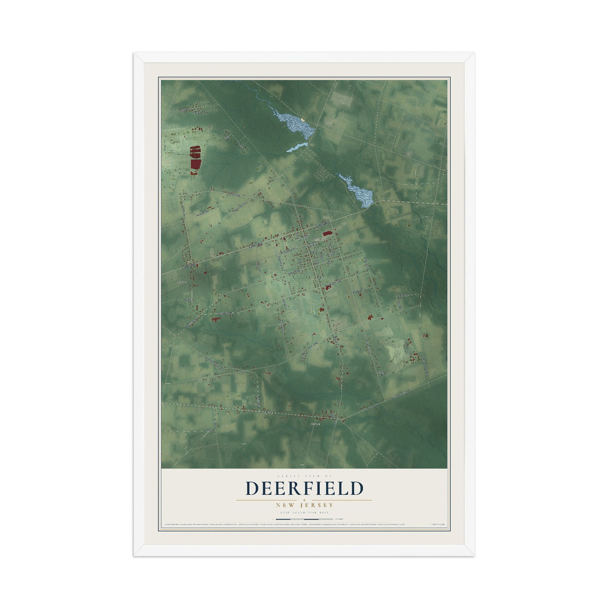 Deerfield, New Jersey map print, 12" x 18" W/ White Ayous Wood Frame mockup