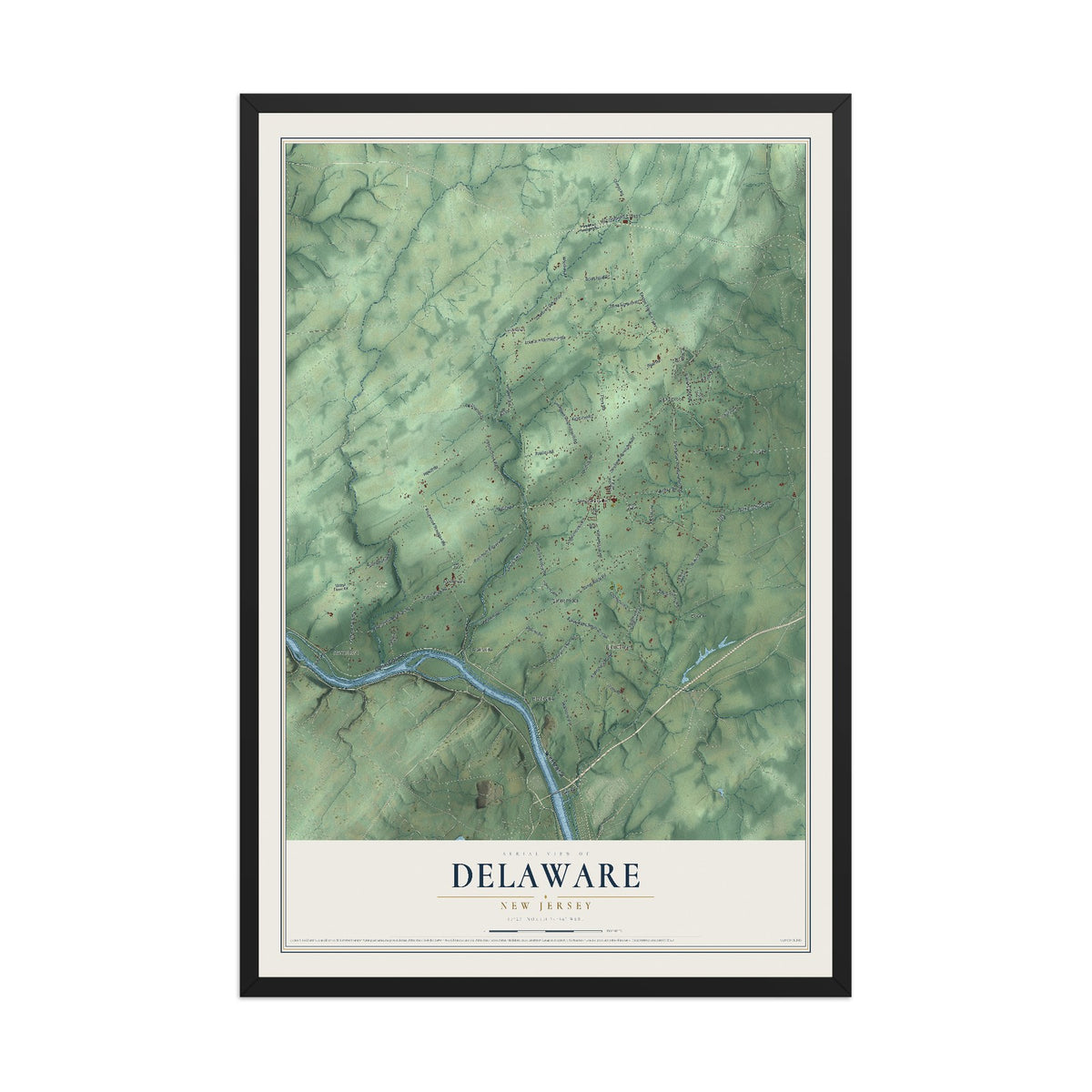 Delaware, New Jersey map print, 12" x 18" W/ Black Ayous Wood Frame mockup