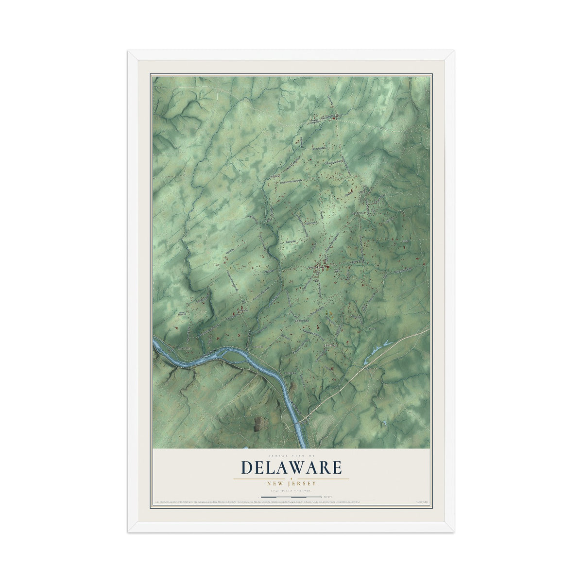 Delaware, New Jersey map print, 12" x 18" W/ White Ayous Wood Frame mockup