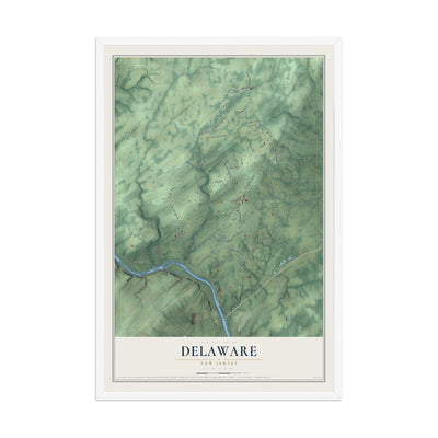 Delaware, New Jersey map print, 12" x 18" W/ White Ayous Wood Frame mockup