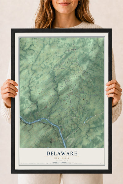 Delaware, New Jersey map print, 18" x 24" W/ Black Ayous Wood Frame mockup