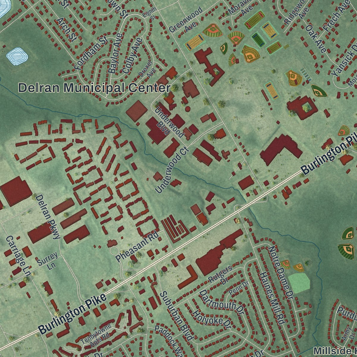 Close-up 1 of the Delran, New Jersey map artwork