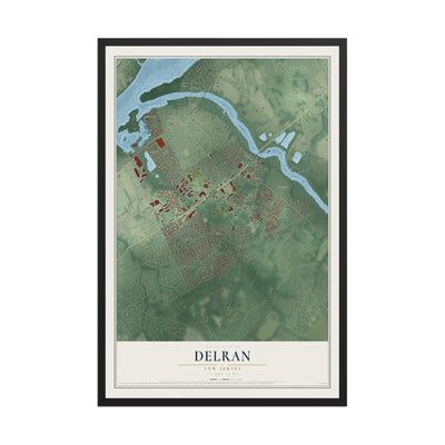 Delran, New Jersey map print, 12" x 18" W/ Black Ayous Wood Frame mockup