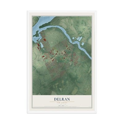Delran, New Jersey map print, 12" x 18" W/ White Ayous Wood Frame mockup