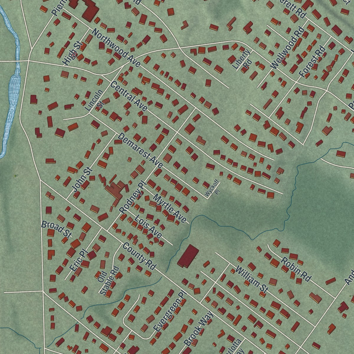 Close-up 1 of the Demarest, New Jersey map artwork