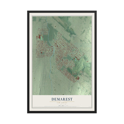 Demarest, New Jersey map print, 12" x 18" W/ Black Ayous Wood Frame mockup