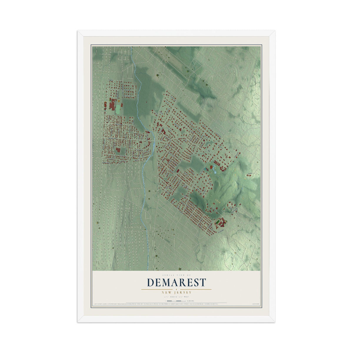Demarest, New Jersey map print, 12" x 18" W/ White Ayous Wood Frame mockup