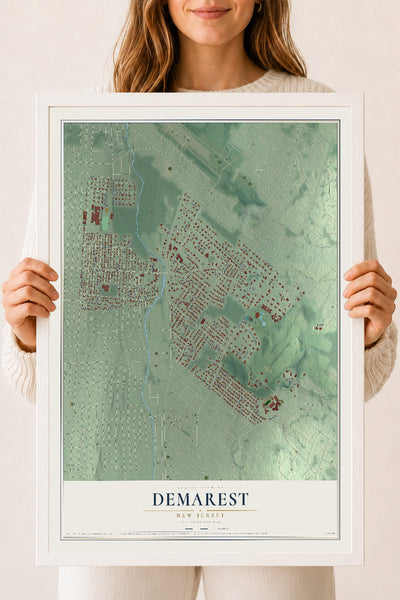 Demarest, New Jersey map print, 18" x 24" W/ White Ayous Wood Frame mockup