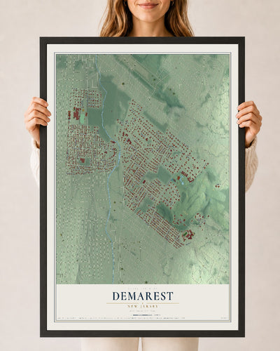 Demarest, New Jersey map print, 24" x 36" W/ Black Ayous Wood Frame mockup