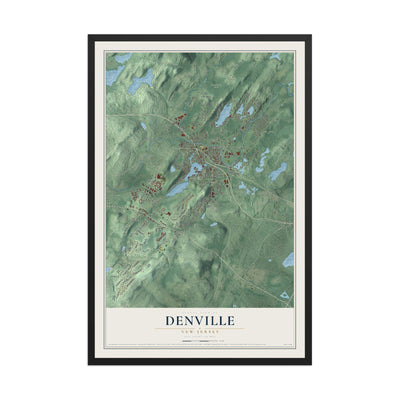 Denville, New Jersey map print, 12" x 18" W/ Black Ayous Wood Frame mockup