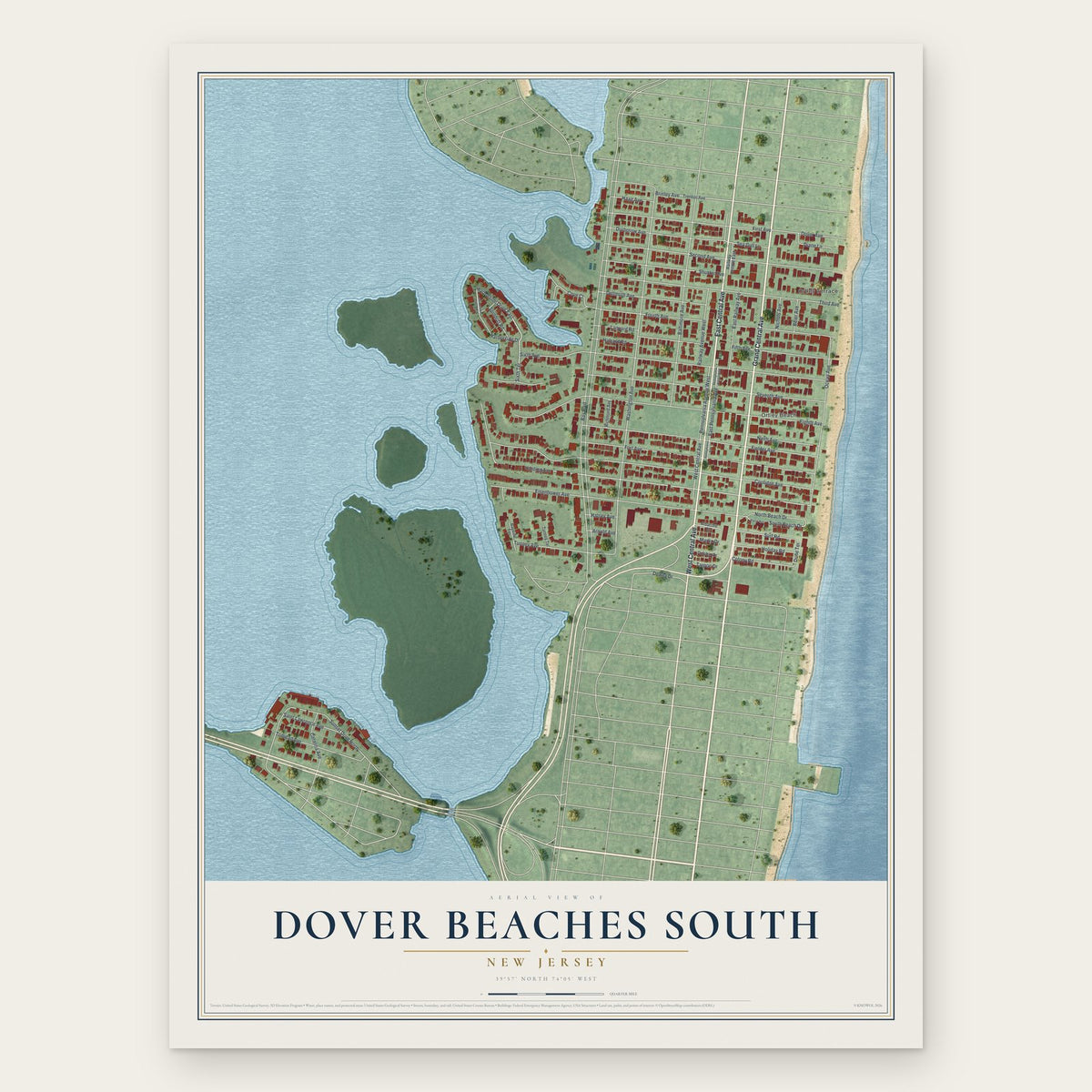 Dover Beaches South, New Jersey map print, the full design