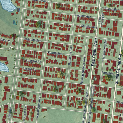 Close-up of the map of Dover Beaches South, New Jersey print showing street and building detail