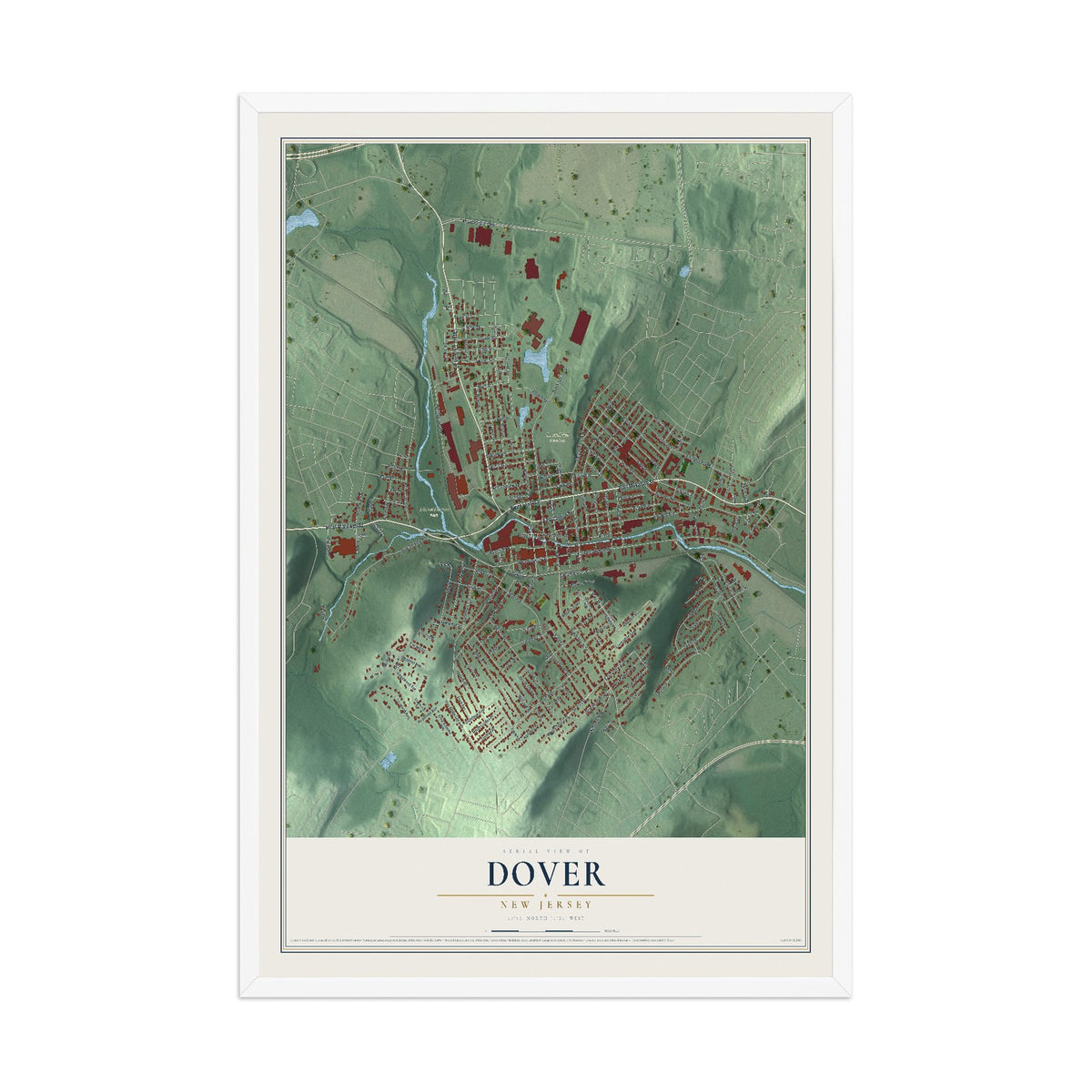Dover, New Jersey map print, 12" x 18" W/ White Ayous Wood Frame mockup