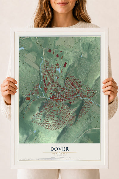 Dover, New Jersey map print, 18" x 24" W/ White Ayous Wood Frame mockup