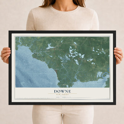 Downe, New Jersey map print, 12" x 18" W/ Black Ayous Wood Frame mockup