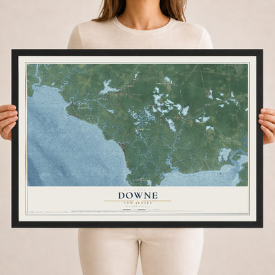 Downe, New Jersey map print, 18" x 24" W/ Black Ayous Wood Frame mockup