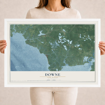Downe, New Jersey map print, 18" x 24" W/ White Ayous Wood Frame mockup