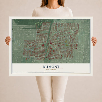 Dumont, New Jersey map print, 24" x 36" Archival Matte Print mockup