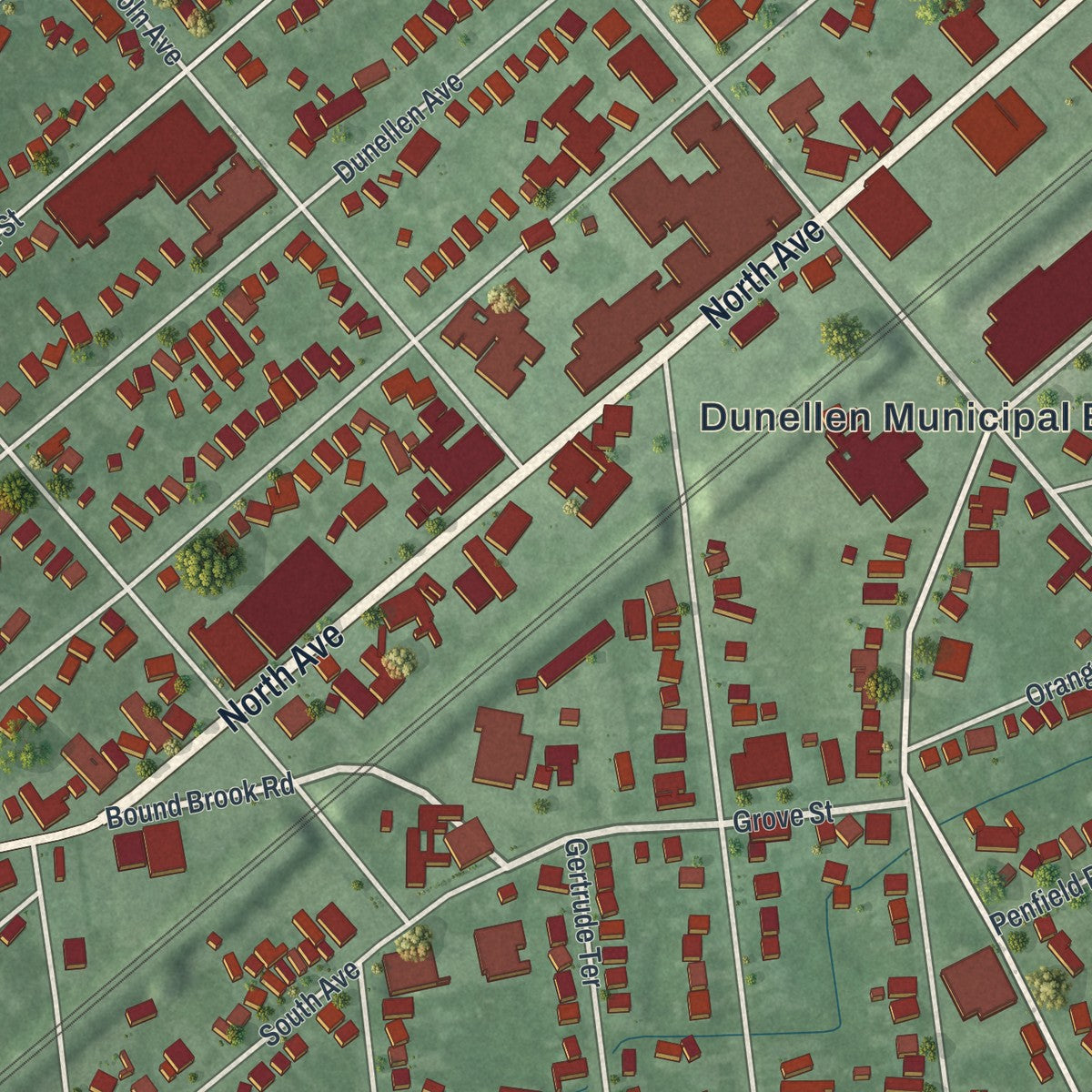 Close-up 1 of the Dunellen, New Jersey map artwork