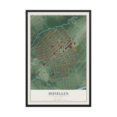 Dunellen, New Jersey map print, 12" x 18" W/ Black Ayous Wood Frame mockup