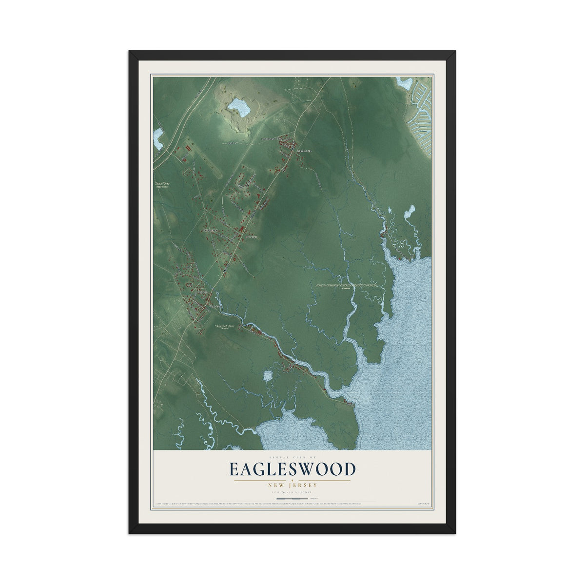 Eagleswood, New Jersey map print, 12" x 18" W/ Black Ayous Wood Frame mockup