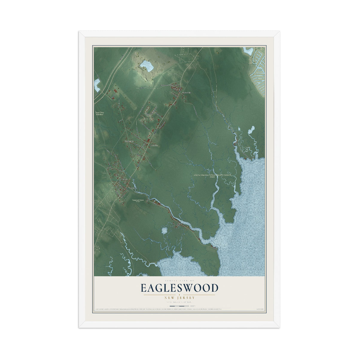 Eagleswood, New Jersey map print, 12" x 18" W/ White Ayous Wood Frame mockup
