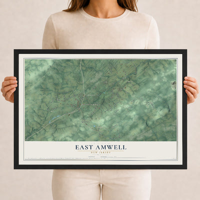 East Amwell, New Jersey map print, 12" x 18" W/ Black Ayous Wood Frame mockup