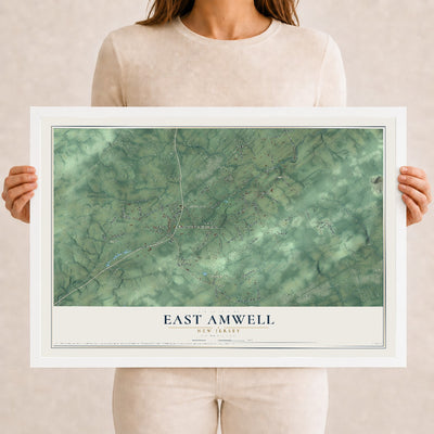 East Amwell, New Jersey map print, 12" x 18" W/ White Ayous Wood Frame mockup