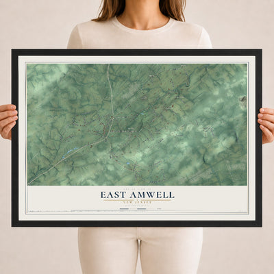 East Amwell, New Jersey map print, 18" x 24" W/ Black Ayous Wood Frame mockup