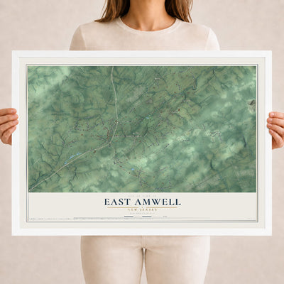 East Amwell, New Jersey map print, 18" x 24" W/ White Ayous Wood Frame mockup
